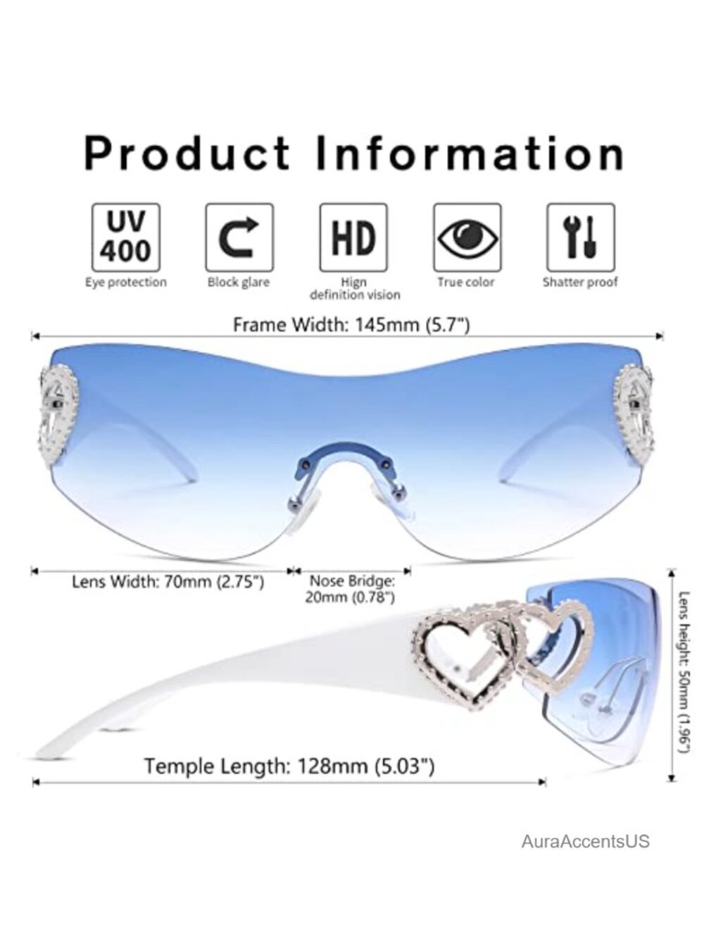 Rimless Wrap Around Y2K Sunglasses Tinted Lens Oversized Retro UV - Picture 3 of 6